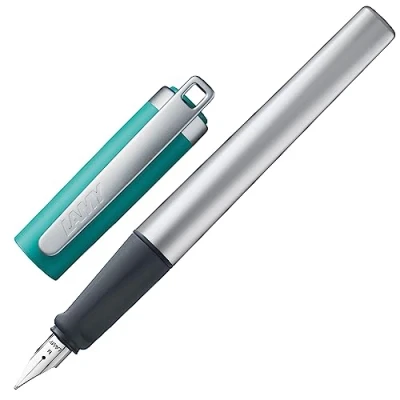 Bild av LAMY nexx lätt, stabil reservoarpenna 094 av aluminium med lock i opal grön halkfritt handtag och rostfri fjäder för vänsterhänta användare, perfekt nybörjare, skola eller universitet