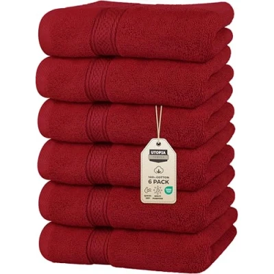Bild av Utopia Towels [6 pack premium handduksset, (40 x 71 cm) 100% ringspunnen bomull, ultramjuk och mycket absorberande 600 GSM handdukar för badrum, gym, dusch, hotell spa (röd)