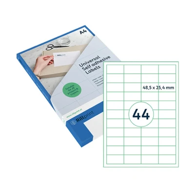 Bild av Rillprint självhäftande etiketter för flera ändamål transparent matt paket med 110048,5 x 25,4 mm 44 per A4 ark utskrivbara och avtagbara universella