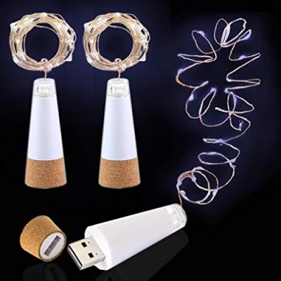 Bild av LED vinflaskslampor, USB laddningsbar inget batteri krävs, 2,0 m (2 m) koppartråd 20 LED, kork lampa för jul halloween present, utomhus BBQ fest bröllop semester dekoration (kall vit, 3 pack)