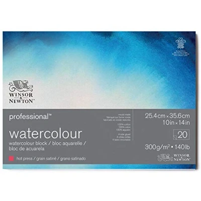 Bild av Winsor &amp; Newton 6664007 professionellt akvarellpapper i block 20 ark 25,4 x 35,6 cm, 300 g/m², satinerat, ljust naturligt vitt papper arkiverbar kvalitet, gulbeständigt
