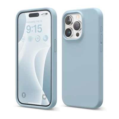 Bild av elago Kompatibel med iPhone 15 Pro, flytande silikon skyddsfodral för hela kroppen, stöttåligt mjukt mikrofiberfoder reptåligt 6,1 tum (himmelsblå)