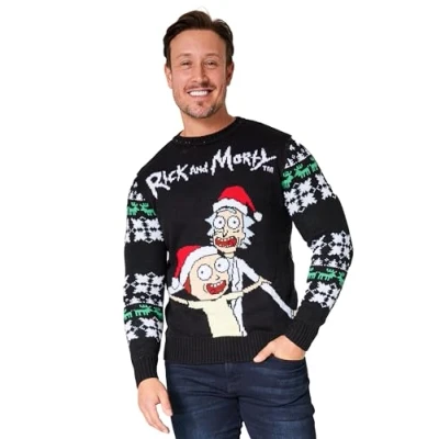 Bild av RICK AND MORTY jultröja för män, varm rolig presenter Svart, M