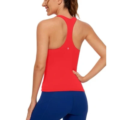 Bild av CRZ Yoga Butterluxe Träningslinne för kvinnor Inbyggd bh med vadderad hylla Racerback Athletic Spandex Camisole Djupröd S