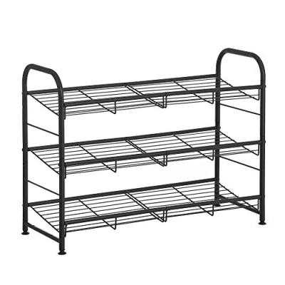 Bild av SONGMICS Skoskåp i 3 nivåer, stapelbar förvaringshylla, upp till 12 par, metall, 68,5 x 27,5 49,5 cm, för höga klackar, sneakers, tofflor, entrén, svart LMR066B01