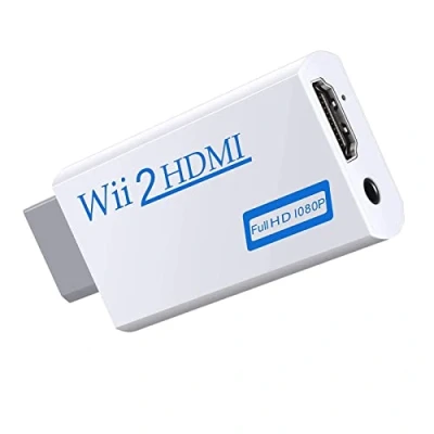 Bild av Wii Hdmi adapter, till omvandlare, stöder alla 1080p HD adapter med 3,5 mm och ljudutgång för monitor, TV, projektor (vit)
