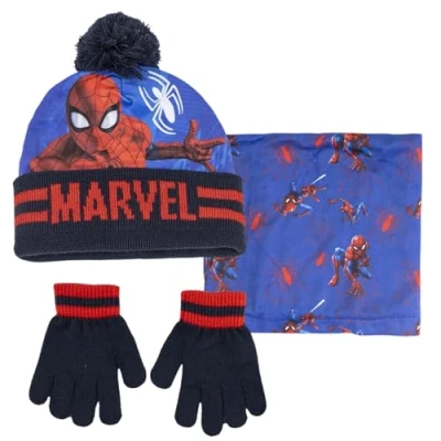 Bild av SPIDER MAN Marvel hatt snood &amp; handskar set 3 st vinter barn tofs present, Röd/blå, 2 8 År
