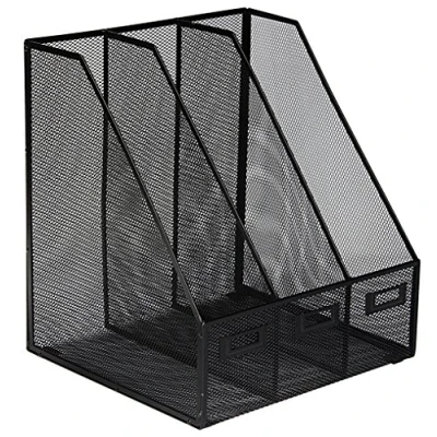 Bild av OSCO Black Wiremesh Triple Magazine Rack Mappförvaring Filorganiserare 3 sektioner Skrivbord prydligt