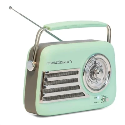 Bild av Madison FREESOUND VR40GR MAT 30W Vintage Long Battery Radio Bluetooth, USB &amp; FM Pale Green Matte Vintage, Nostalgic, Retro
