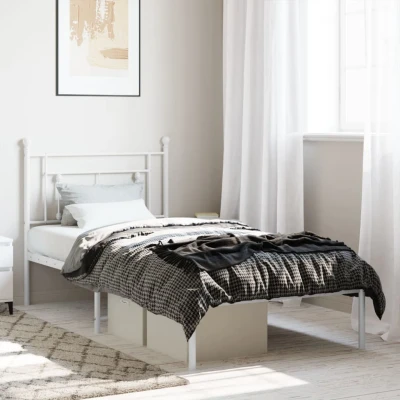 Bild av vidaXL Sängram med huvudgavel metall vit 90x200 cm, säng, metallsäng, sängram, sängar, metallsängar, sängramar, gästsäng, gästsängar