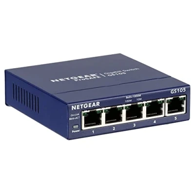 Bild av NETGEAR GS105GE 5 port Gigabit Ethernet LAN Switch (plug and play, Splitter, fläktlös, robust metallhölje, ProSAFE Livstidsgaranti