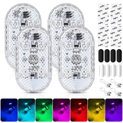 Bild av Aicharynic bil LED innerbelysning, 4 stycken magnetisk beröringsljus RGB 7 färger justerbar interiör stämningsbelysning för uppladdningsbar mobil USB touch biltillbehör nattlampa