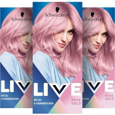 Bild av Schwarzkopf LIVE Pretty Pastels semi permanent hårfärg P123 roséguld (3 x 142,5 ml), färgning håller upp till 8 hårunderkläder, med vårdande balsam för intensiv vård