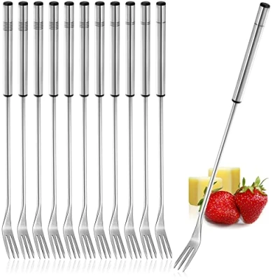 Bild av COM FOUR® 12x fonduegafflar av rostfritt stål fonduebestick som tål diskmaskin fonduespett med stålhandtag maskindisk (12 delar handtag i stål)