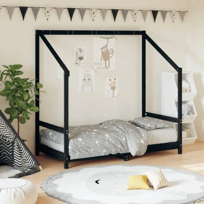 Bild av VidaXl Sängram För Barnsäng Svart 80X160 Cm Massiv Furu