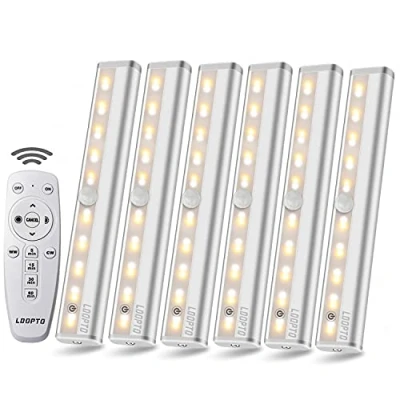 Bild av LED batteridrivna skåplampor med fjärrkontroll timer, LDOPTO Batteri Strip Strip, 10 dimbara nivåer, 3 färger och 4 ljuslägen för skåpgarderobstrappor 6 pack
