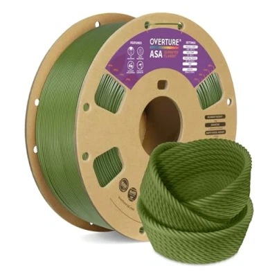 Bild av OVERTURE ASA Filament 1.75mm, 1kg Spool (2.2lbs) 3D Printer Filament, Premium Anti UV, Perfect for Printing Outdoor Functional Parts, Dimensional Accuracy +/ 0.02 mm(Olive Green)