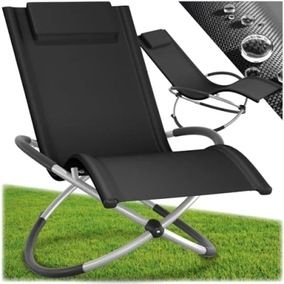 Bild av tectake® Hopfällbar Solstol med Gungfunktion, Solsäng Hopfällbar, Ergonomisk Trädgårdsstol i Textilene, Stabil Stålram Skuminlägg, Enkel Montering och Lättskött, Inkluderar Avtagbar Kudde Svart