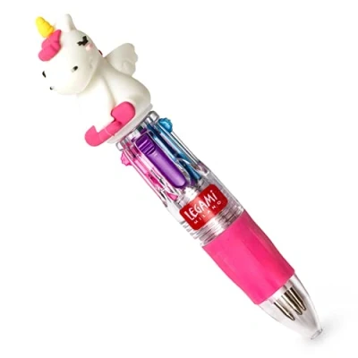 Bild av Legami MRP0001 Mini kulspetspenna 4 färger, Magic Rainbow, 2,3 x 10 cm, Bläck Grön, Ljusblå, Violett, Rosa, 1 mm spets, ergonomiskt grepp i silikon