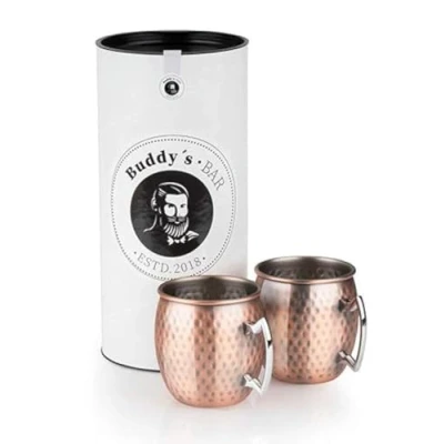 Bild av Buddy&#039;s bar Moscow Mule mugg 500 ml högkvalitativ rostfri mugg, livsmedelssäker, hammareffekt, cocktailkopp inkl. presentförpackning, hamrat, koppar antik, uppsättning av 2