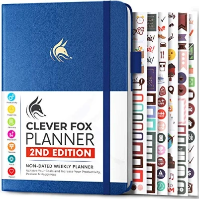 Bild av Clever Fox Planeringskalender, 2:a upplagan, färgglad veckovis och månatlig målplanerare, tidshantering produktivitetsorganisatör, odaterad, A5 (mystisk blå)