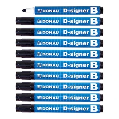 Bild av DONAU D Signer B Tavelmarkör Whiteboard markering/10 stycken/svart/rund spets 24 mm/torkbeständig upp till 72 timmar utan mössa/giftfritt bläck