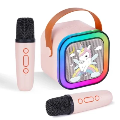 Bild av DYNASONIC A29 Karaoke Två Mikrofoner Bluetooth Högtalare Barn Elektronisk Leksak Presenter för 3 15 år (Enhörning)