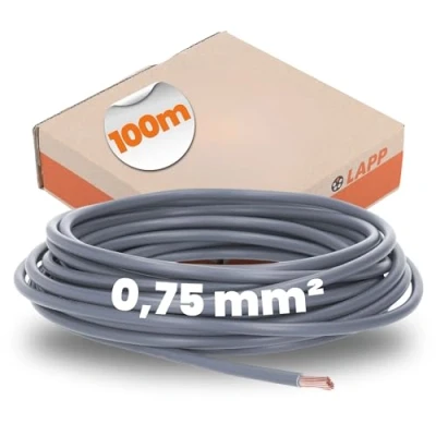 Bild av 100 meter Lapp 4510062 H05V K 0,75 mm² grå I kabelkabel flexibel trådkabel PVC enkelladdare tråd mm2 kabeldragning