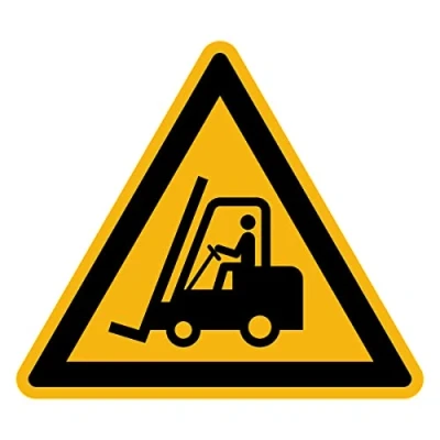 Bild av Danger Warning NF ISO7010 klistermärke vatten och UV resistent laminerat triangulärt signallim gaffeltruckar 10 x cm