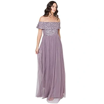 Bild av Maya Deluxe Dam Bardot utsmyckad maxiklänning brudtärna, Moody Lilac, 6