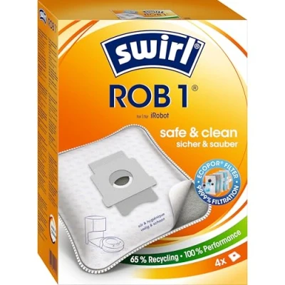 Bild av Swirl ROB 1 MicroPor Plus dammsugarpåse för iRobot Clean Base dammsugarstationer Anti allergenfilter Permanent hög sugkraft 4 pack