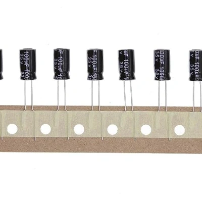 Bild av 100 stycken 35 V 100UF Anslutbar aluminium elektrolytisk kondensator 6 x 11 mm