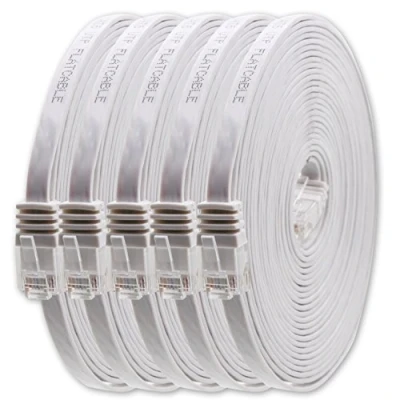 Bild av 1aTTack.de 0.5m vit 5 stycken Cat.6 platt nätverkskabel Cat6 kabel ultra patchkabel 1000 Mbit/s Gigabit LAN (RJ45) tunn mikro