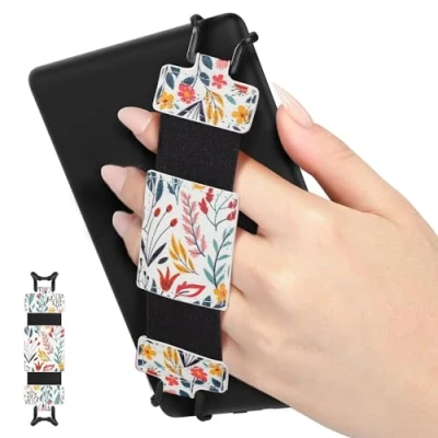 Bild av MoKo Mjuk handledsrem för 6 8 tum Kindle eReaders Fire Tablet Kobo/Voyaga/Sony E Book surfplatta, mångsidig säkerhetsrem med hög elasticitet lätt halkfritt stativ, blomma