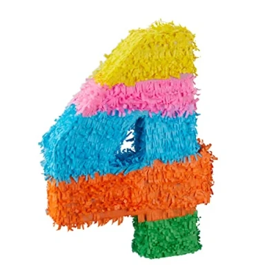 Bild av Relaxdays 10025189_906 antal Pinata födelsedag, nummer 4, för upphängning, barn och vuxna, papper, självfyllning, piñata, färgglad, 4 (EU)