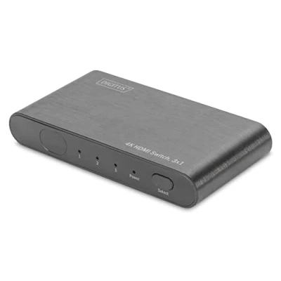 Bild av DIGITUS 4K HDMI switch, 3 x 1 (3 ingång, utgång), Ultra HD med 60 Hz, Full 3D, HDCP 2.2, 2.0, aluminiumhölje svart