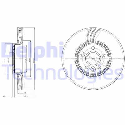 Bild av DELPHI BG3784 Disque de frein 316 28 5 ventilé huilé non traité sans roulement roue, bague ABS VOLVO: XC90 I, S60 S80 II