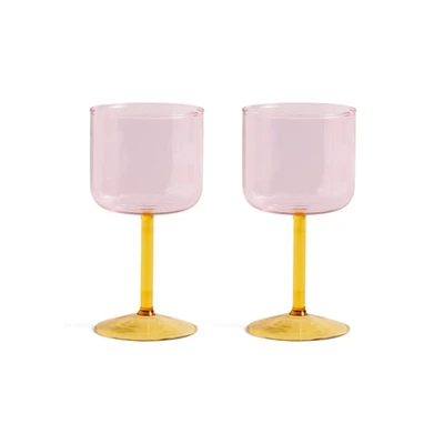 Bild av HAY Tint Wine Glass Vinglas Pink &amp; Yellow Set of 2 Ø7,5 x H15 cm