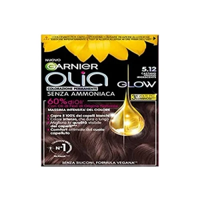 Bild av Garnier Olia Glow permanent färgämne utan ammoniak, täcker 100% vitt hår, med blomoljor av naturligt ursprung, vegansk formel, mörkbrun skimrande