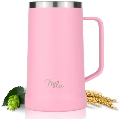 Bild av Milu ölmugg rostfritt stål isolerat ölglas med avtagbart lock termosmugg för att gå håller kallt gåva män (700ml, Rosa)