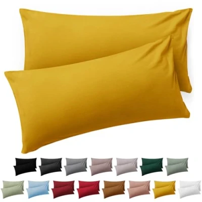 Bild av Blumtal Örngott 40 x 80 cm set med 2 Örngott, gult, av mjuk Mikrofiber tvättbart Oeko TEX certifierat för kuddar 40x80