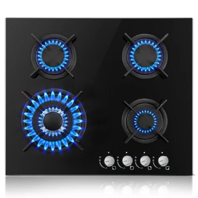 Bild av 4 Brännars Gashäll, Topstrong Gashäll Med Automatiskt Termoelementskydd, Inbyggd Zoners Glashäll, Svart 60cm 8060W, 220 240V, NG/LPG