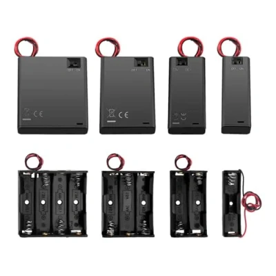 Bild av 4 stycken AA batterier hållarset, 1/2/3/4 x 1,5 V plast batterihållare med strömbrytare och lock