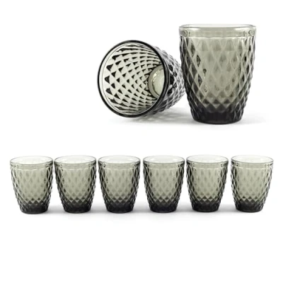 Bild av HanseKüche Dricksglas set 6 x 300 ml Högkvalitativa grå glas vattenglas dricksglas, saftglas, färgglada diskmaskinssäker av glas, vattenglas, design (grå)