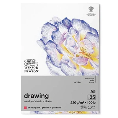 Bild av Winsor &amp; Newton 6689740 ritpapper i block 25 ark A5, 220 g/m², fint kornigt, naturligt vitt, syrafritt arkiverbar kvalitet, åldringsbeständigt för fineliner, bläck, färgpenna