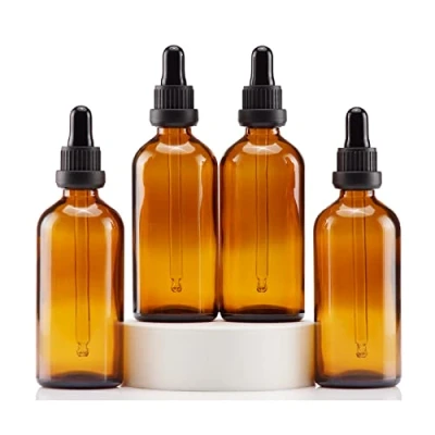 Bild av Yizhao Bärnsten Glas Droppflaska 100ml, med Pipett Droppare, för Eteriska Oljor, Aromaterapi, Kosmetika, Laboratorium, Apotek, Vätskor, Resor 4 Stycken