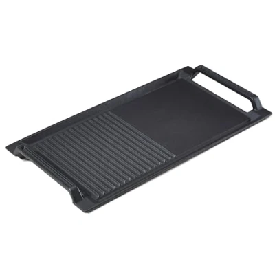 Bild av Arebos Grillplatta för induktion 43,6 x 22,9 cm stekpanna gjutjärnsgrillpanna induktion, spisplattor, ugn, BBQ, gasgrill med non stick, reptålig yta halvräfflad och halvslät