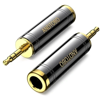 Bild av 1/4&#039;&#039; till 3,5 mm stereo Ren koppar Hörlurar Adapter, ANDTOBO 1/8&#039;&#039; plugg Hane 1/4&#039;&#039;（6.35 mm）Jack Hona Stereoadapter för hörlurar, Amp svart 2 Pack