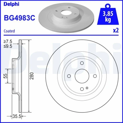 Bild av DELPHI BG4983C Disque de frein 280 10 4 plein revêtu non traité sans roulement roue, bague ABS MAZDA: MX 5 IV