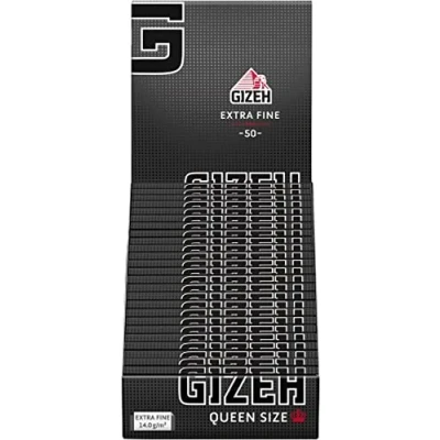 Bild av GIZEH BLACK Queen Size smala blad för självvridning förpackning med magnetisk stängning, återvinningsbar 25 pack á 50 premium rullpapper (14 g/m²)